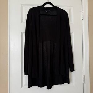 Eileen Fisher Black woven long open front cardigan Linen Blend Size Large